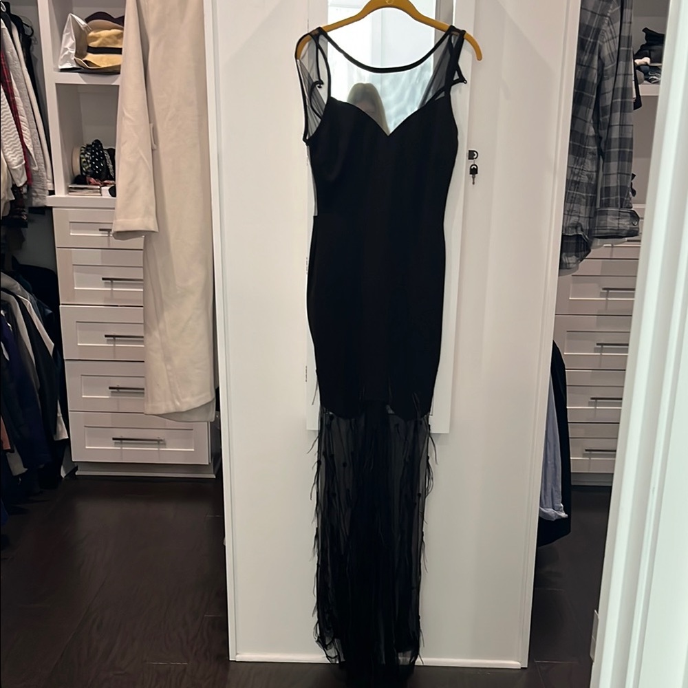Symphony Black Backless Dress with Ostrich Feather Details